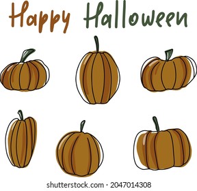 Set of monoline pumpkins with text Happy Halloween