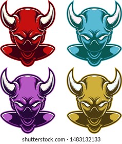 set monster alien head mascot logo sport with horns. vector