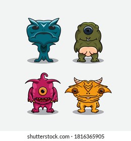 Set monster cartoon design vector template