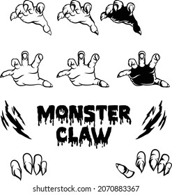 Set of monster claw with long nails and scary looking vector. Can be used in many horror themed graphic design projects. Png silhouette is easy to be edited. can be printed as drawings for coloring. 