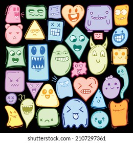 Conjunto De Elementos Coloridos De Doodle De Monstruo Ilustración Vector De Estilo Libre De Mano