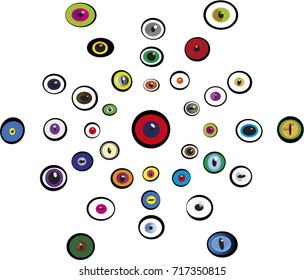 Set of monster eyes  isolated on black background. Halloween vector illustration. Clip art. 