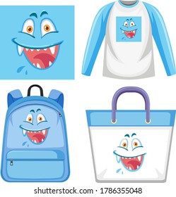Set of monster facial expression clothes mock up illustration