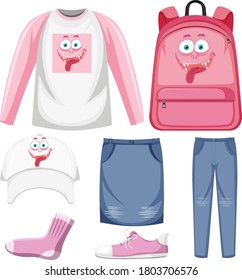 Set of monster facial expression clothes mock up illustration