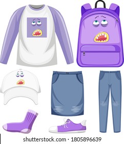 Set of monster facial expression clothes mock up illustration