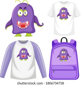 Set of monster facial expression clothes mock up illustration