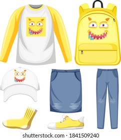 Set of monster facial expression clothes mock up illustration