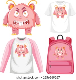 Set of monster facial expression clothes mock up illustration