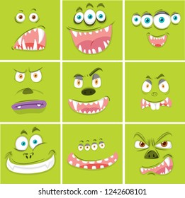 Set of monster facial expression illustration
