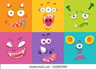 Set of monster facial expression illustration