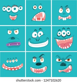 Set of monster facial expression illustration