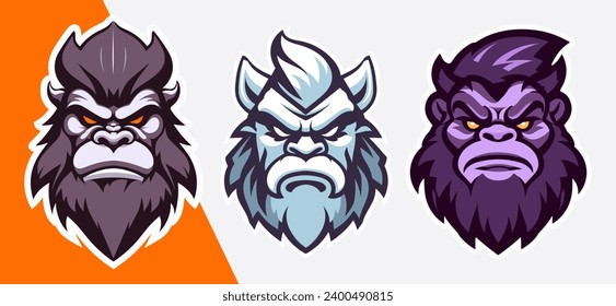 Set of Monster Head Mascot Logos for Esports, Sports, Stickers, and T-shirts: Vector Cartoon Illustrations