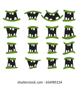 Set of monster mouths. Different shapes of monster mouths collection. Vector flat illustration.