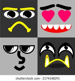 set of monster pictures with faces with different expressions