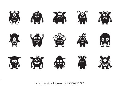 Set of monster silhouettes isolated on white background