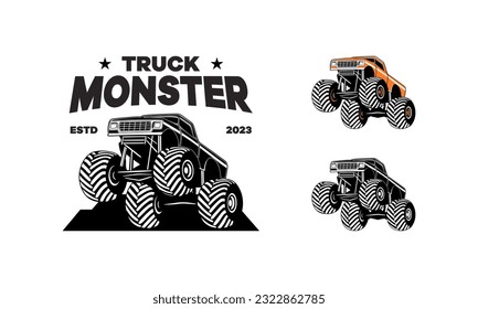 Set of Monster Truck Logo Badge Vector, Extreme Monster Truck logo