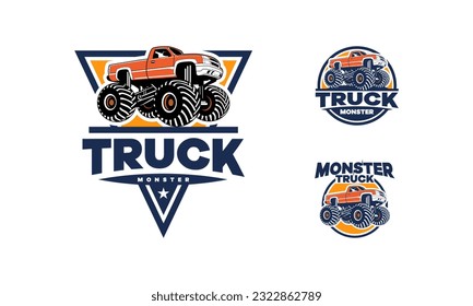 Set of Monster Truck Logo Badge Vector, Extreme Monster Truck logo