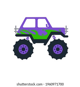 Set of monster trucks. Vector pickup truck with big wheels Cartoon car design ideas for boys.