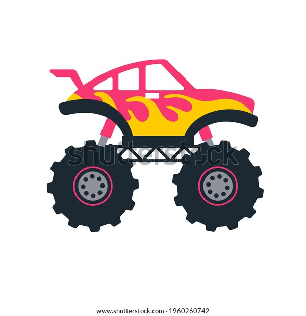 Set of monster trucks. Vector\
pickup truck with big wheels Cartoon car design ideas for\
boys.