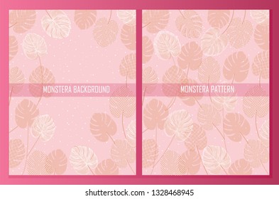 Set monstera leaves pattern