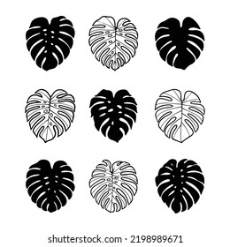 set of monstera leaves silhouette