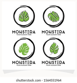 Set of Monstera Logo Designs Template
