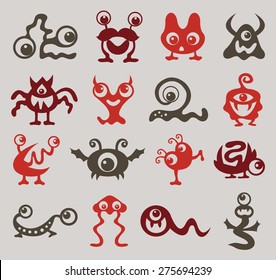 set of monsters or bacteria, or alien. full  multicolored