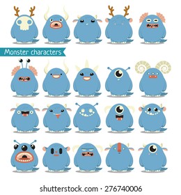 Set of monsters character. Vector illustration.