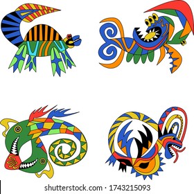 a set of monsters for the design of a children's room, wrap, t-shirts, caps, backpacks, accessories, toys in the style of primitivism, minimalism, children's drawing, pictures for coloring