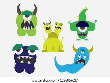set of monsters, flat design, can be used for Halloween parties or other celebrations
