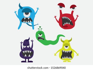 set of monsters, flat design, can be used for Halloween parties or other celebrations