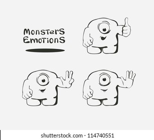 Set of monsters with gestures