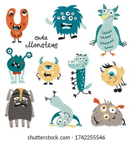 Set of monsters. Isolated elements for stickers, cards, invites and posters