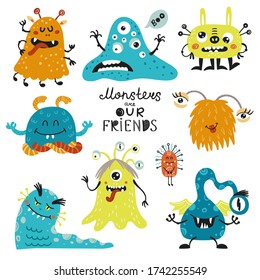 Set of monsters. Isolated elements for stickers, cards, invites and posters