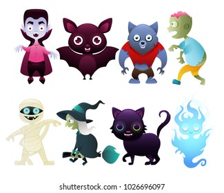 Set Monsters Isolated On White Background Stock Vector (Royalty Free ...