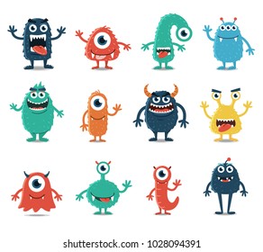 Set of Monsters Isolated on White Background