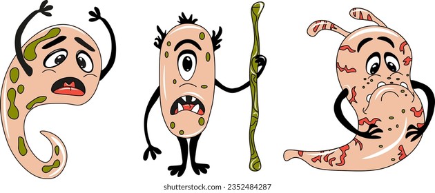 Set of Monsters Isolated on White Background. Comic Halloween of joyful monster characters.