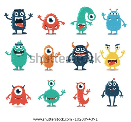 Set of Monsters Isolated on White Background