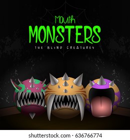 Set of monsters on colored backgrounds, Vector illustration