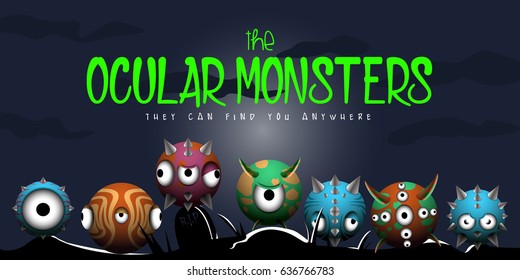 Set of monsters on colored backgrounds, Vector illustration