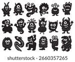 Set of monsters silhouette collection. Vector illustration on white background