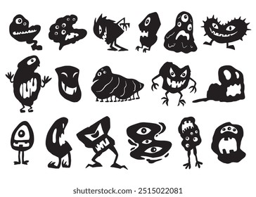 Set of monsters silhouette collection. Vector illustration on white background