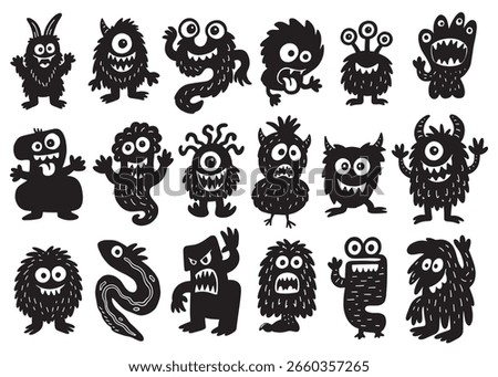 Set of monsters silhouette collection. Vector illustration on white background