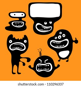 Set of monsters silhouettes with different emotions