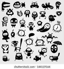 Set of monsters silhouettes, vector illustration