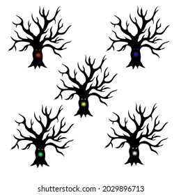 set of monsters trees for halloween, vector illustration