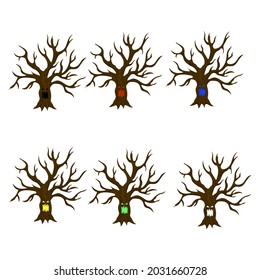 set of monsters trees for halloween, vector illustration