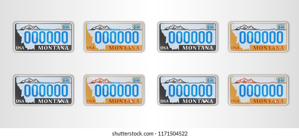 Set Montana auto license plate. Detailed object. Flat vector illustration