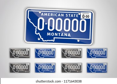 Set Montana auto license plate. Detailed object. Flat vector illustration