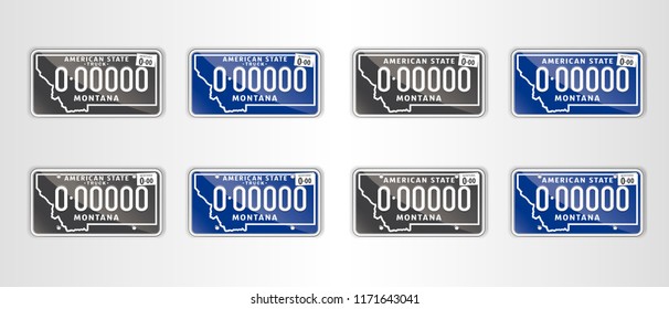 Set Montana auto license plate. Detailed object. Flat vector illustration